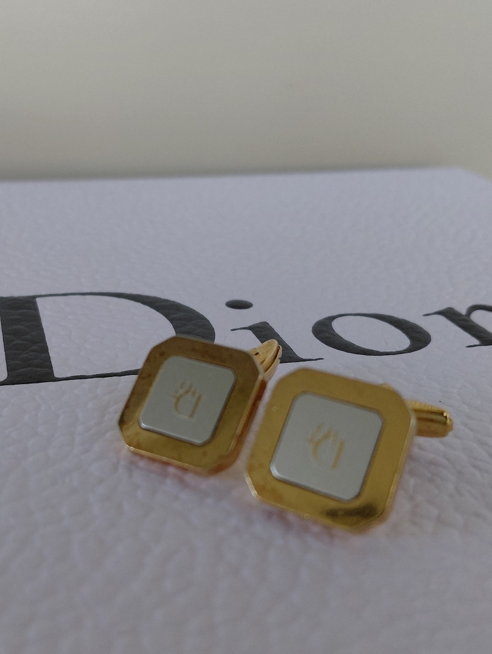 Dior Gold and White Square Logo Cufflinks